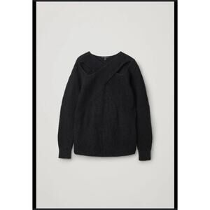 COS Black Cut Out Ribbed Knit Cotton Oversized Pullover Sweater Size M